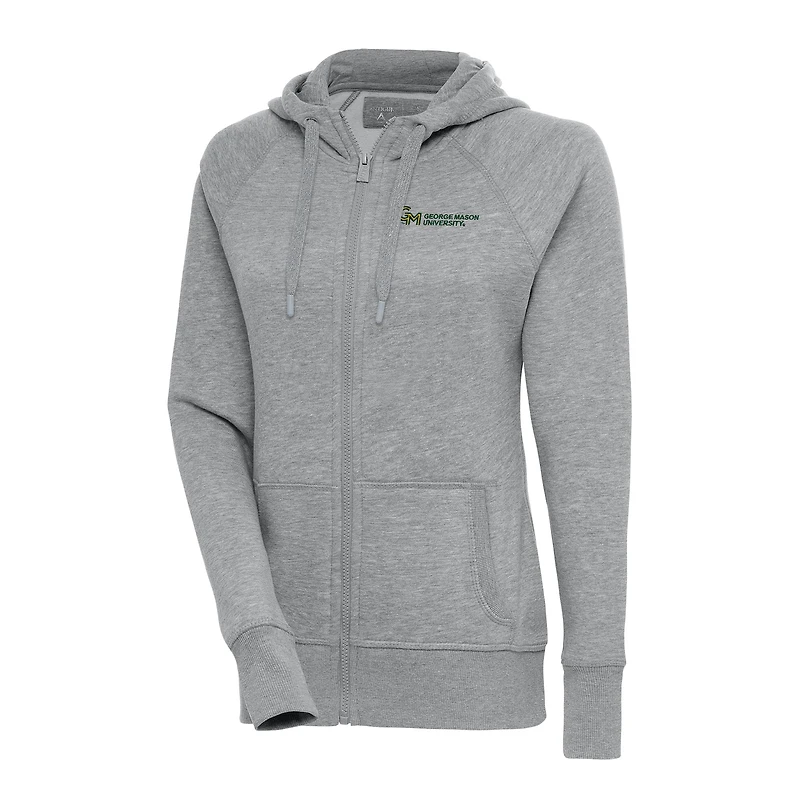 Women's Antigua Heather Gray George Mason Patriots Victory Raglan Full-Zip Hoodie Jacket