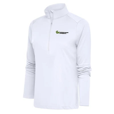 Women's Antigua White George Mason Patriots Tribute Half-Zip Top