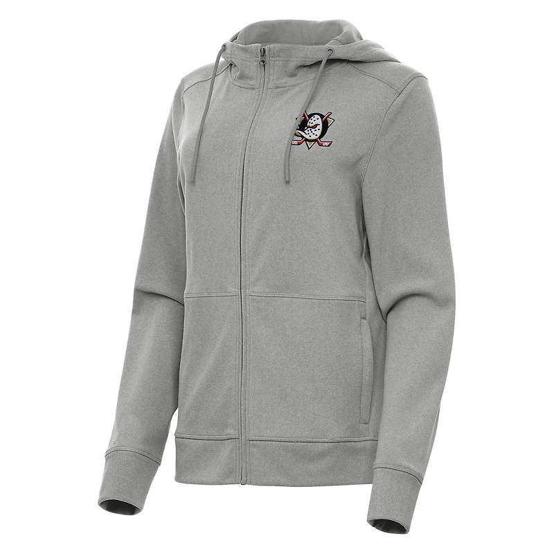 Women's Antigua Heather Gray Anaheim Ducks Seeker Full-Zip Hoodie