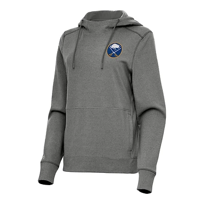 Women's Antigua Heather Black Buffalo Sabres Justice Pullover Hoodie