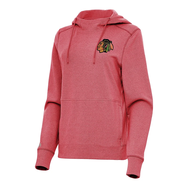 Women's Antigua Heather Red Chicago Blackhawks Justice Pullover Hoodie