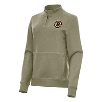 Women's Antigua Olive Boston Bruins Crush Quarter-Zip Fleece Sweatshirt