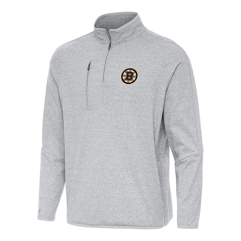 Men's Antigua Heather Gray Boston Bruins Certain Quarter-Zip Tri-Blend Sweatshirt