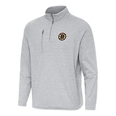 Men's Antigua Heather Gray Boston Bruins Certain Quarter-Zip Tri-Blend Sweatshirt