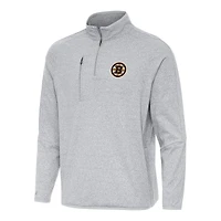 Men's Antigua Heather Gray Boston Bruins Certain Quarter-Zip Tri-Blend Sweatshirt