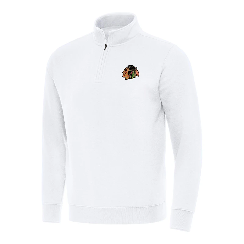 Men's Antigua White Chicago Blackhawks Victory Quarter-Zip Mock Sweatshirt