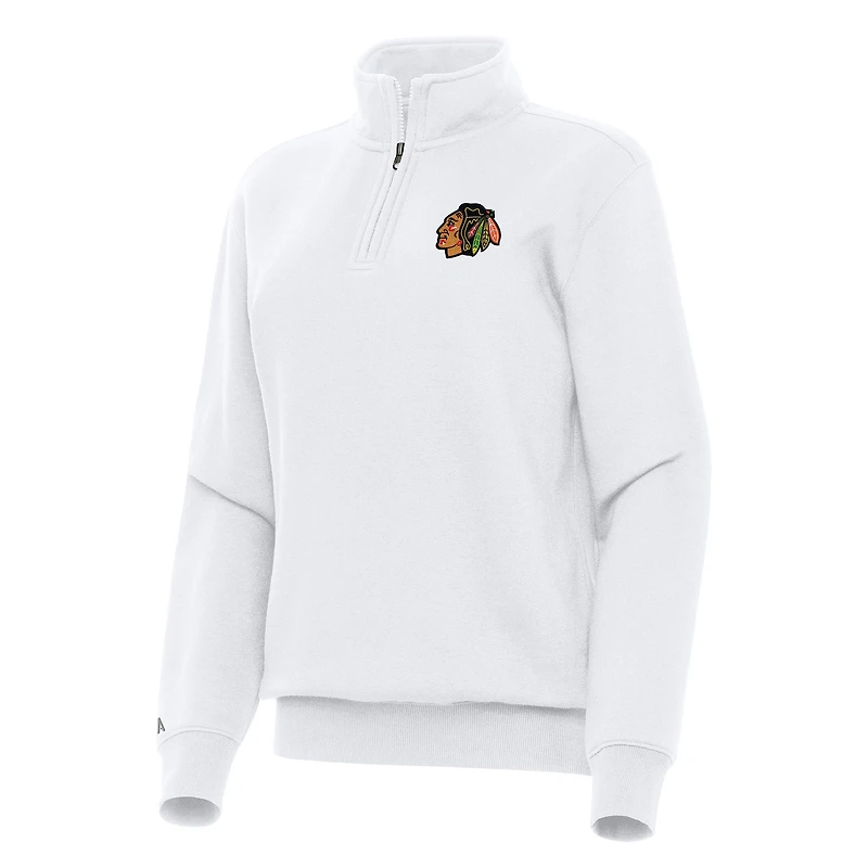 Women's Antigua White Chicago Blackhawks Victory Quarter-Zip Sweatshirt