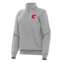 Women's Antigua Heather Gray Calgary Flames Victory Quarter-Zip Sweatshirt