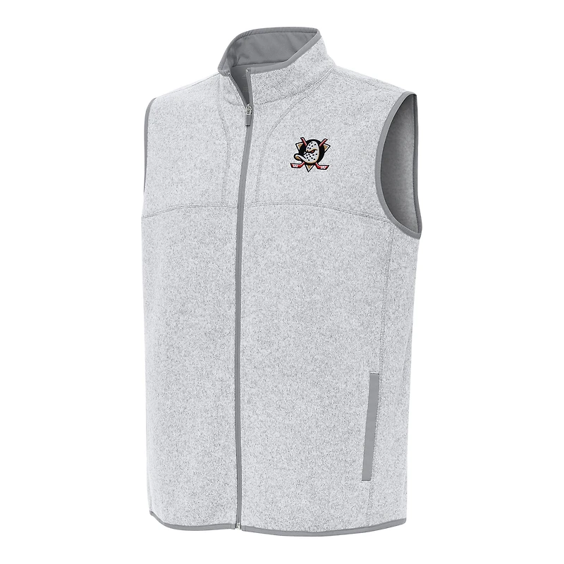 Men's Antigua Heather Gray Anaheim Ducks Fortune Full-Zip Vest