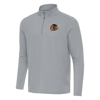 Men's Antigua Gray Chicago Blackhawks Intent Quarter-Zip Top