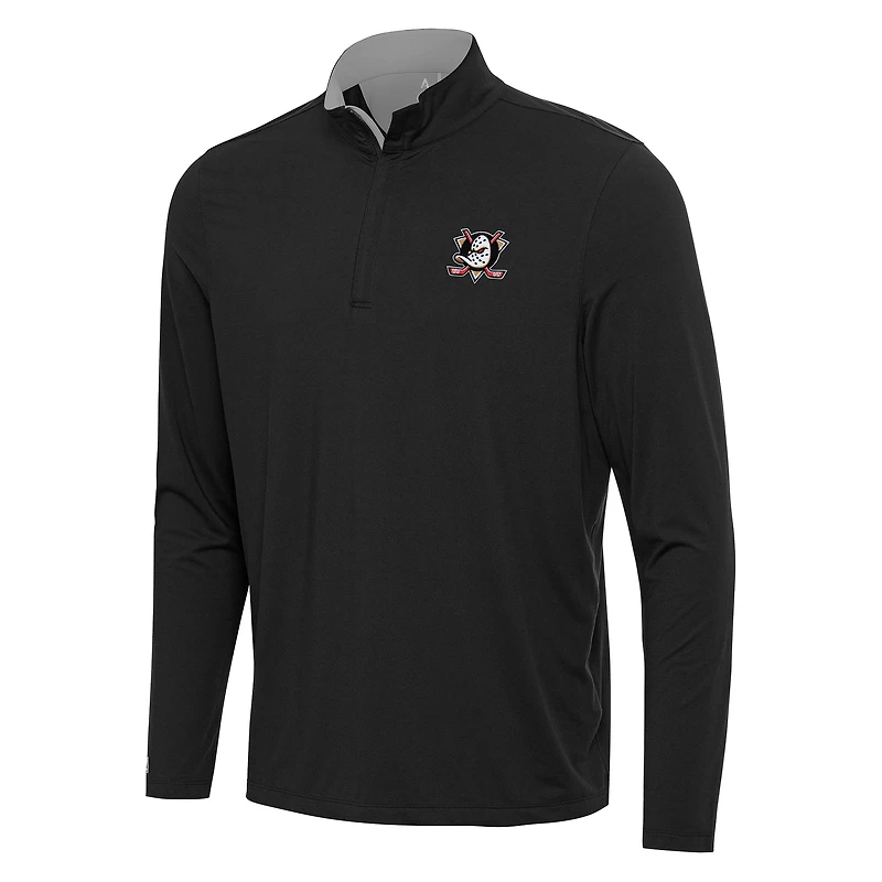 Men's Antigua Black/Gray Anaheim Ducks Content Quarter-Zip Pullover Top