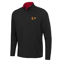 Men's Antigua Black/Red Chicago Blackhawks Content Quarter-Zip Pullover Top