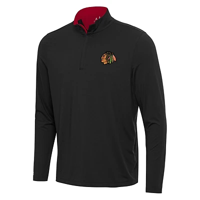 Men's Antigua Black/Red Chicago Blackhawks Content Quarter-Zip Pullover Top
