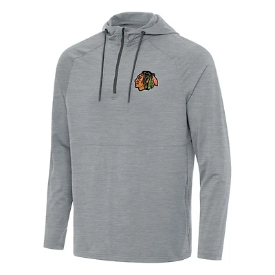 Men's Antigua Heather Gray Chicago Blackhawks Spikes Quarter-Zip Hoodie