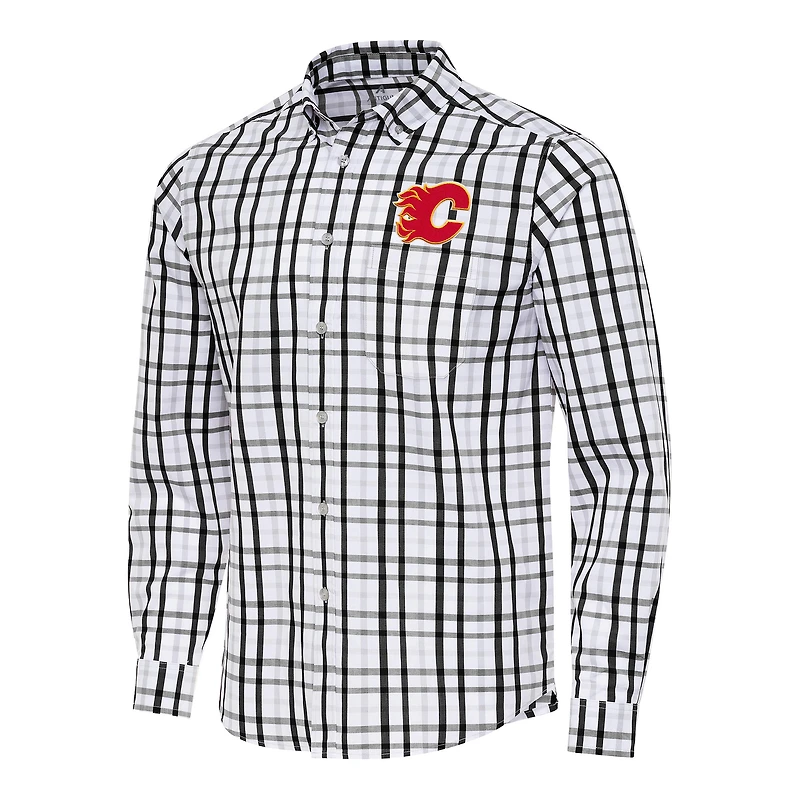 Men's Antigua  Black/Gray Calgary Flames Tending 2 Button-Down Long Sleeve Shirt