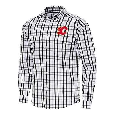 Men's Antigua  Black/Gray Calgary Flames Tending 2 Button-Down Long Sleeve Shirt