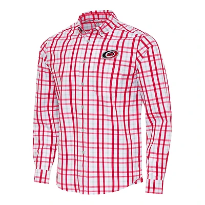 Men's Antigua  Red/Gray Carolina Hurricanes Tending 2 Button-Down Long Sleeve Shirt