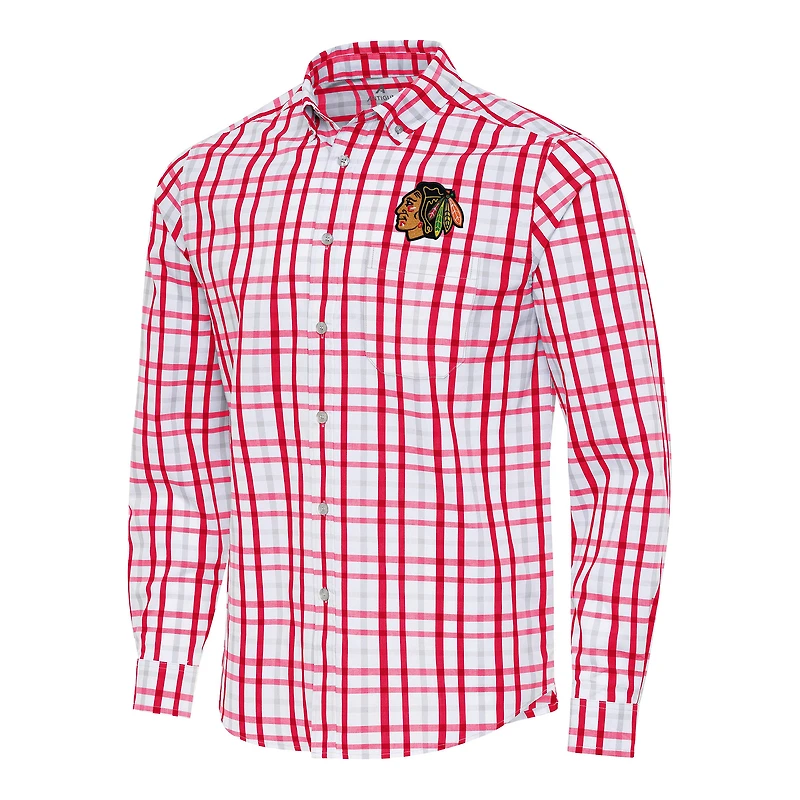 Men's Antigua  Red/Gray Chicago Blackhawks Tending 2 Button-Down Long Sleeve Shirt