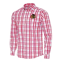 Men's Antigua  Red/Gray Chicago Blackhawks Tending 2 Button-Down Long Sleeve Shirt