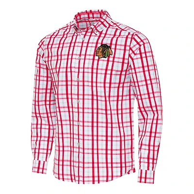 Men's Antigua  Red/Gray Chicago Blackhawks Tending 2 Button-Down Long Sleeve Shirt