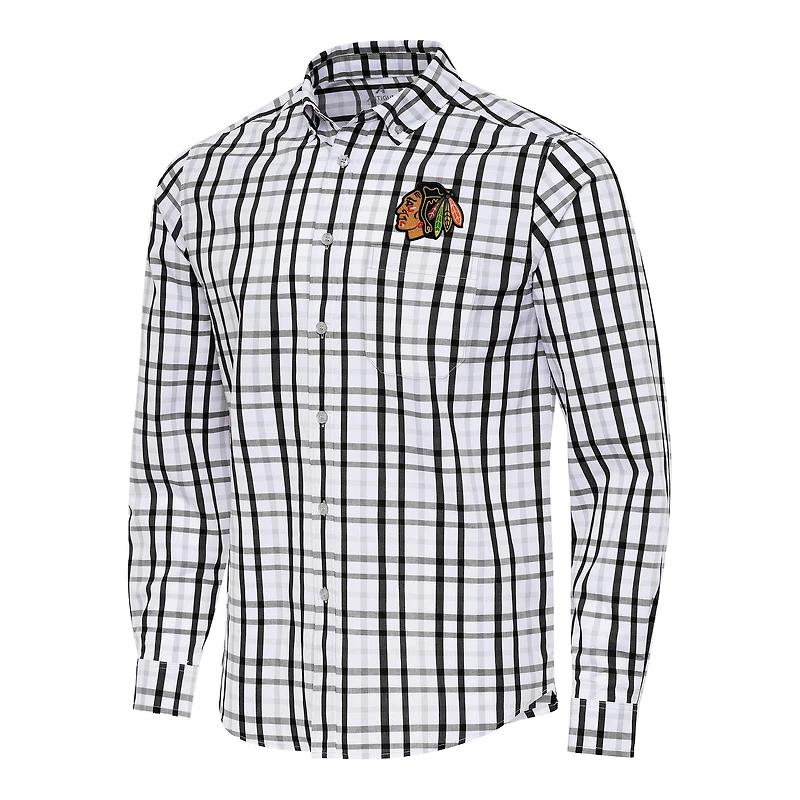 Men's Antigua  Black/Gray Chicago Blackhawks Tending 2 Button-Down Long Sleeve Shirt