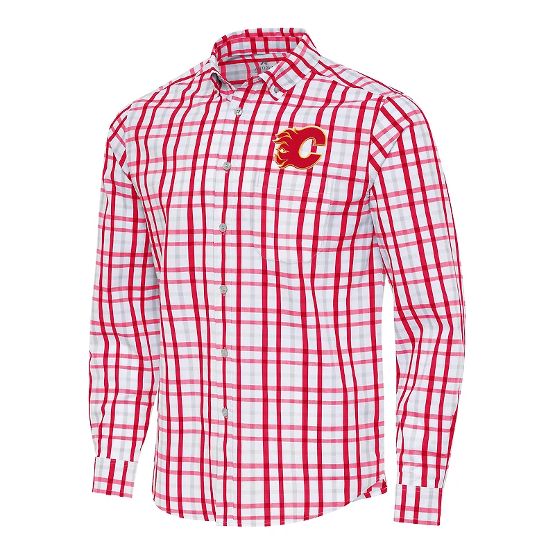 Men's Antigua  Red/Gray Calgary Flames Tending 2 Button-Down Long Sleeve Shirt