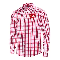 Men's Antigua  Red/Gray Calgary Flames Tending 2 Button-Down Long Sleeve Shirt