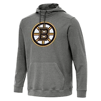 Men's Antigua Heather Black Boston Bruins Cloud Pullover Hoodie