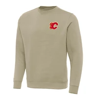 Men's Antigua Khaki Calgary Flames Victory Crewneck Pullover Sweatshirt