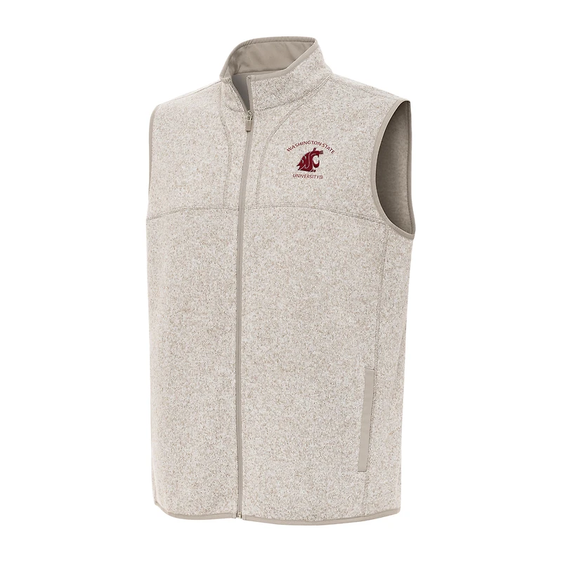 Men's Antigua Oatmeal Washington State Cougars Fortune Full-Zip Vest