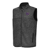 Men's Antigua Heather Black Washington Huskies Fortune Full-Zip Vest