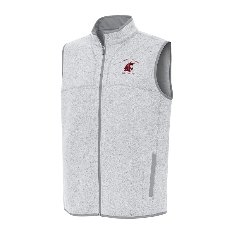 Men's Antigua Heather Gray Washington State Cougars Fortune Full-Zip Vest