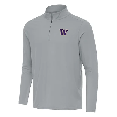 Men's Antigua Gray Washington Huskies Intent Quarter-Zip Top