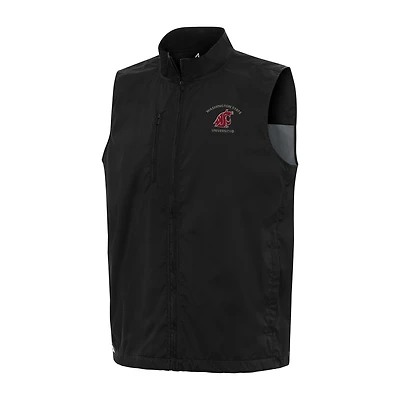 Men's Antigua  Black Washington State Cougars Brisk Full-Zip Vest