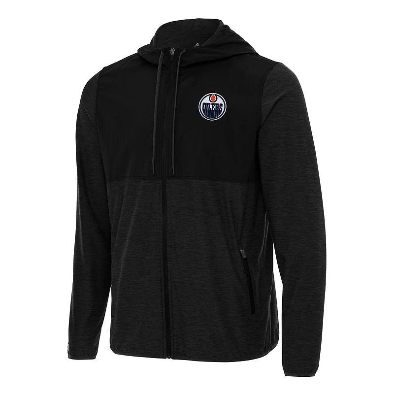Men's Antigua Black Edmonton Oilers Sway Full-Zip Hoodie Jacket