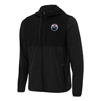 Men's Antigua Black Edmonton Oilers Sway Full-Zip Hoodie Jacket