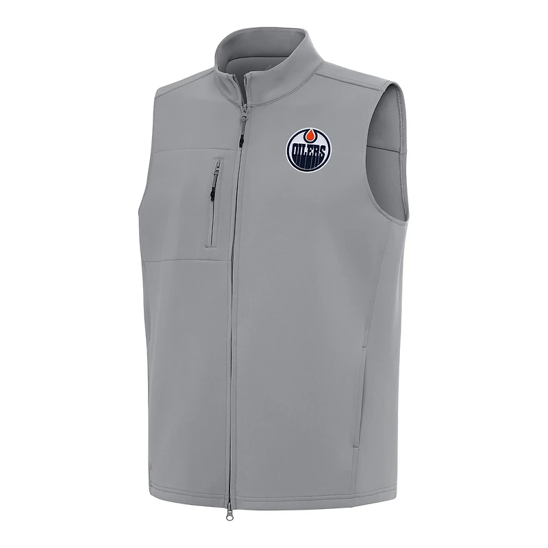 Men's Antigua Gray Edmonton Oilers Demand Full-Zip Vest