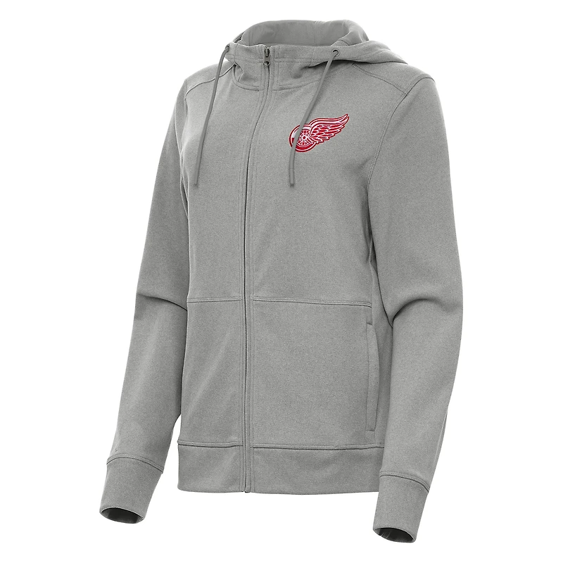 Women's Antigua Heather Gray Detroit Red Wings Seeker Full-Zip Hoodie