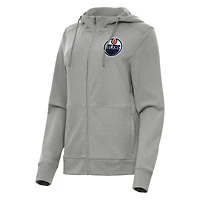 Women's Antigua Heather Gray Edmonton Oilers Seeker Full-Zip Hoodie
