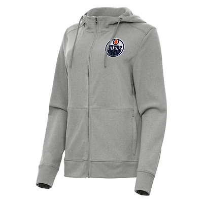 Women's Antigua Heather Gray Edmonton Oilers Seeker Full-Zip Hoodie