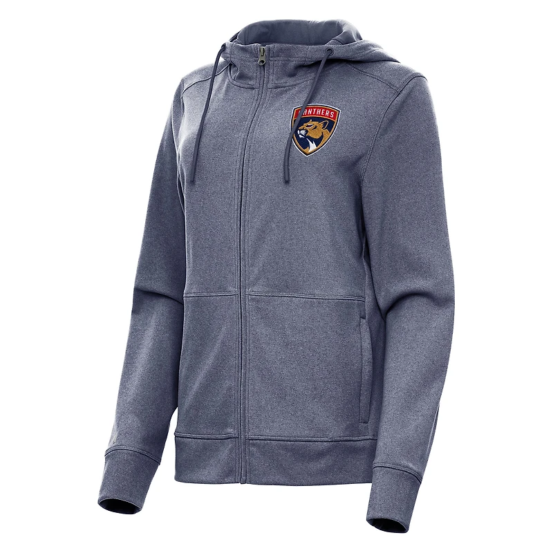 Women's Antigua Heather Navy Florida Panthers Seeker Full-Zip Hoodie