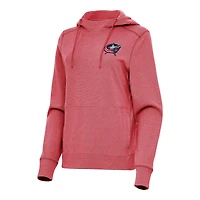 Women's Antigua Heather Red Columbus Blue Jackets Justice Pullover Hoodie