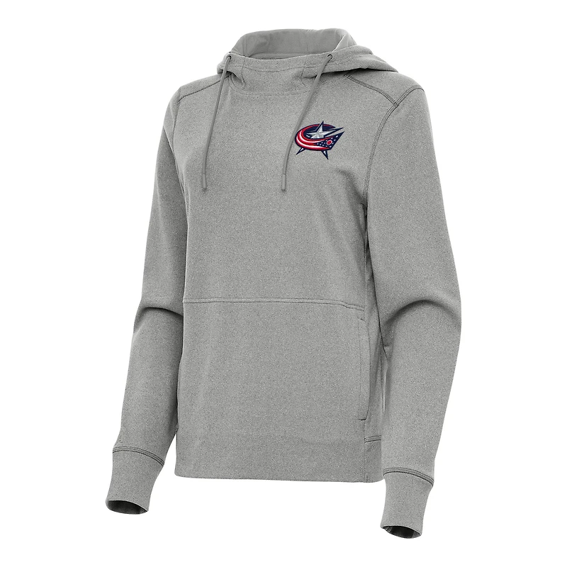 Women's Antigua Heather Gray Columbus Blue Jackets Justice Pullover Hoodie