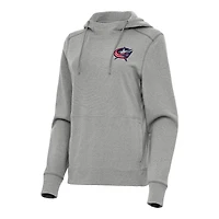 Women's Antigua Heather Gray Columbus Blue Jackets Justice Pullover Hoodie