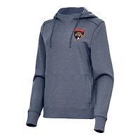 Women's Antigua Heather Navy Florida Panthers Justice Pullover Hoodie