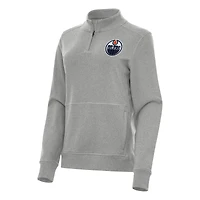 Women's Antigua Heather Gray Edmonton Oilers Crush Quarter-Zip Fleece Sweatshirt