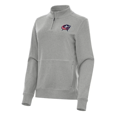 Women's Antigua Heather Gray Columbus Blue Jackets Crush Quarter-Zip Fleece Sweatshirt