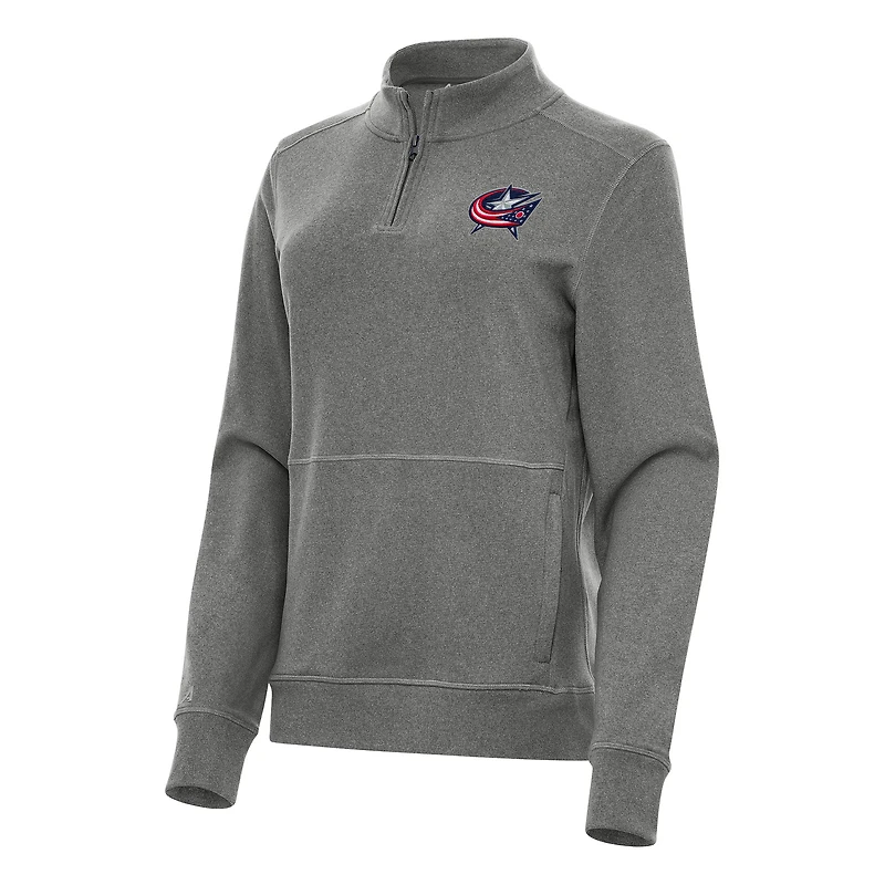 Women's Antigua Heather Black Columbus Blue Jackets Crush Quarter-Zip Fleece Sweatshirt