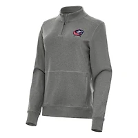 Women's Antigua Heather Black Columbus Blue Jackets Crush Quarter-Zip Fleece Sweatshirt