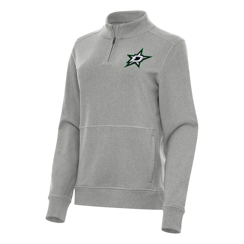 Women's Antigua Heather Gray Dallas Stars Crush Quarter-Zip Fleece Sweatshirt